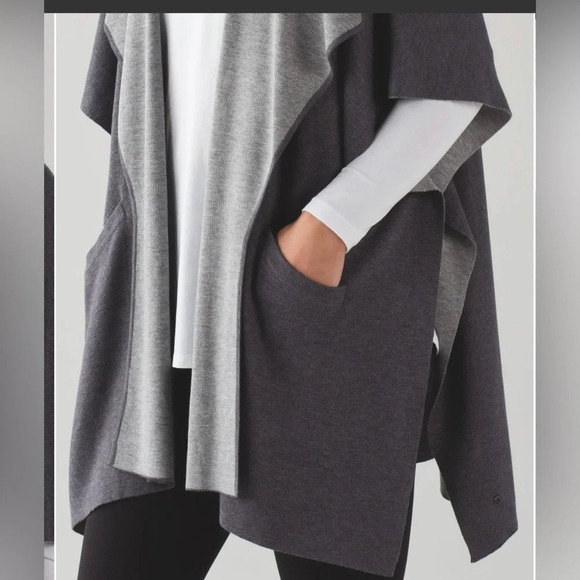 Lululemon After Asana Wrap Gray Reversible Cardigan Sweater OS - Picture 4 of 5